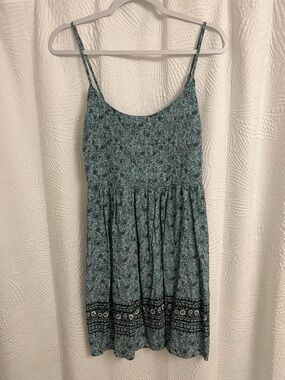 Old Navy Teal Floral Mini Sundress with Border Print